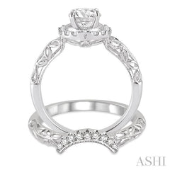 3/4 Ctw Diamond Wedding Set with 5/8 Ctw Round Cut Engagement Ring and 1/10 Ctw Wedding Band in 14K White Gold