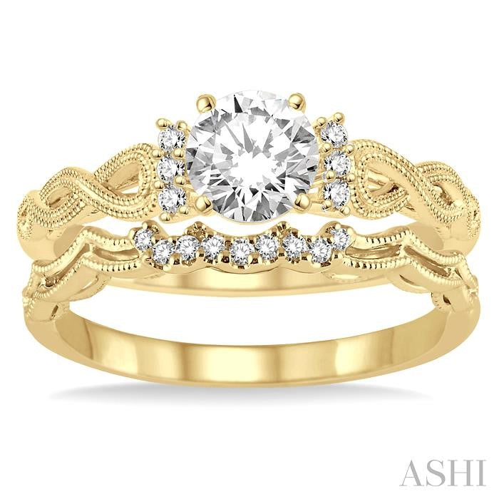 3/8 Ctw Diamond Wedding Set with 1/3 Ctw Round Cut Engagement Ring and 1/20 Ctw Wedding Band in 14K Yellow Gold