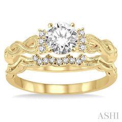 3/8 Ctw Diamond Wedding Set with 1/3 Ctw Round Cut Engagement Ring and 1/20 Ctw Wedding Band in 14K Yellow Gold