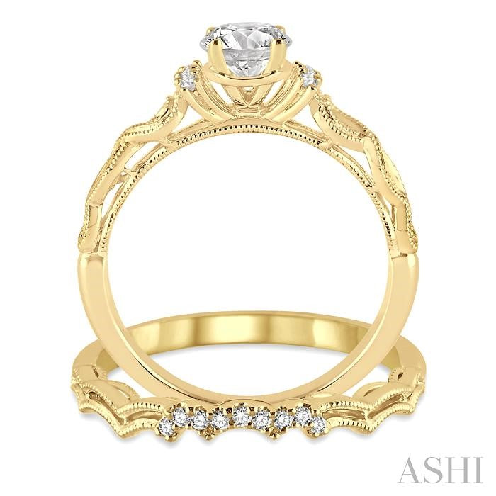 3/8 Ctw Diamond Wedding Set with 1/3 Ctw Round Cut Engagement Ring and 1/20 Ctw Wedding Band in 14K Yellow Gold