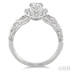 1/2 Ctw Diamond Engagement Ring with 1/3 Ct Round Cut Center Stone in 14K White Gold