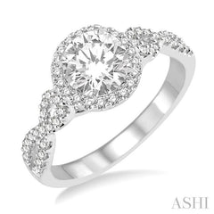 3/4 Ctw Diamond Engagement Ring with 1/2 Ct Round Cut Center Stone in 14K White Gold