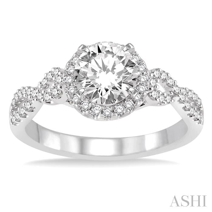 3/4 Ctw Diamond Engagement Ring with 1/2 Ct Round Cut Center Stone in 14K White Gold