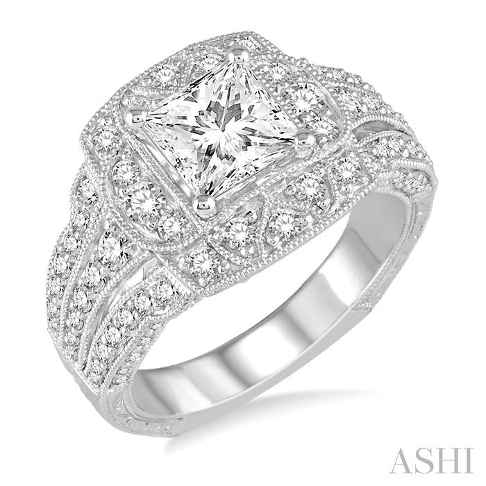 1 1/5 Ctw Round Cut Diamond Semi-Mount Engagement Ring in 14K White Gold