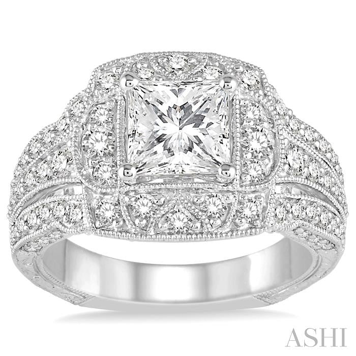 1 1/5 Ctw Round Cut Diamond Semi-Mount Engagement Ring in 14K White Gold