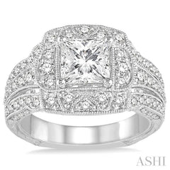 1 1/5 Ctw Round Cut Diamond Semi-Mount Engagement Ring in 14K White Gold