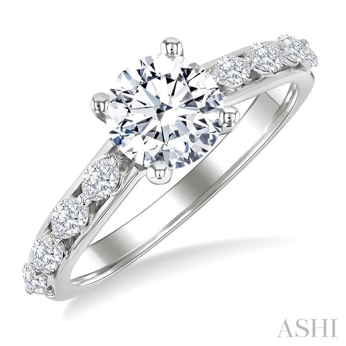 1/2 Ctw Marquise and Round Cut Diamond Semi-Mount Engagement Ring in 14K White Gold