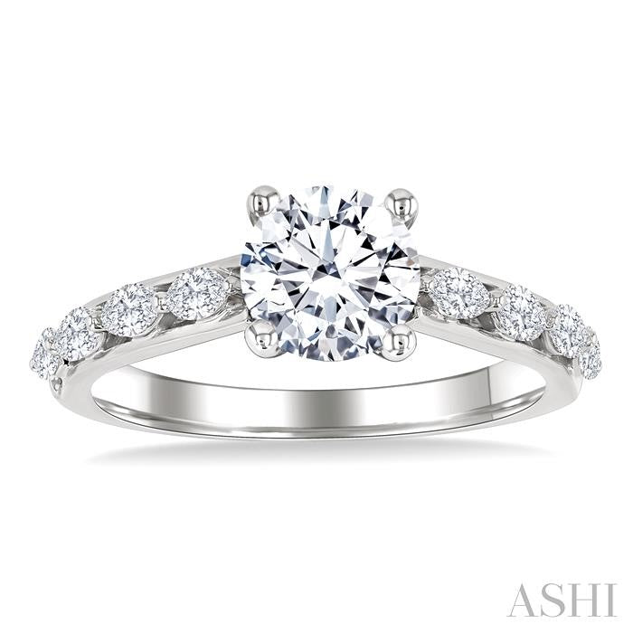 1/2 Ctw Marquise and Round Cut Diamond Semi-Mount Engagement Ring in 14K White Gold