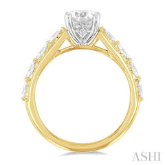1/2 Ctw Marquise and Round Cut Diamond Semi-Mount Engagement Ring in 14K Yellow and White Gold