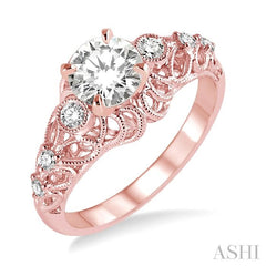 1/2 Ctw Diamond Engagement Ring with 3/8 Ct Round Cut Center Stone in 14K Rose Gold