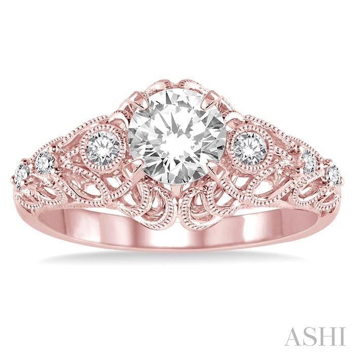 1/2 Ctw Diamond Engagement Ring with 3/8 Ct Round Cut Center Stone in 14K Rose Gold