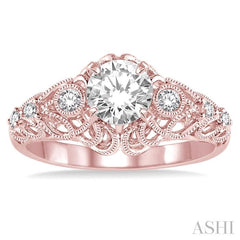 1/2 Ctw Diamond Engagement Ring with 3/8 Ct Round Cut Center Stone in 14K Rose Gold
