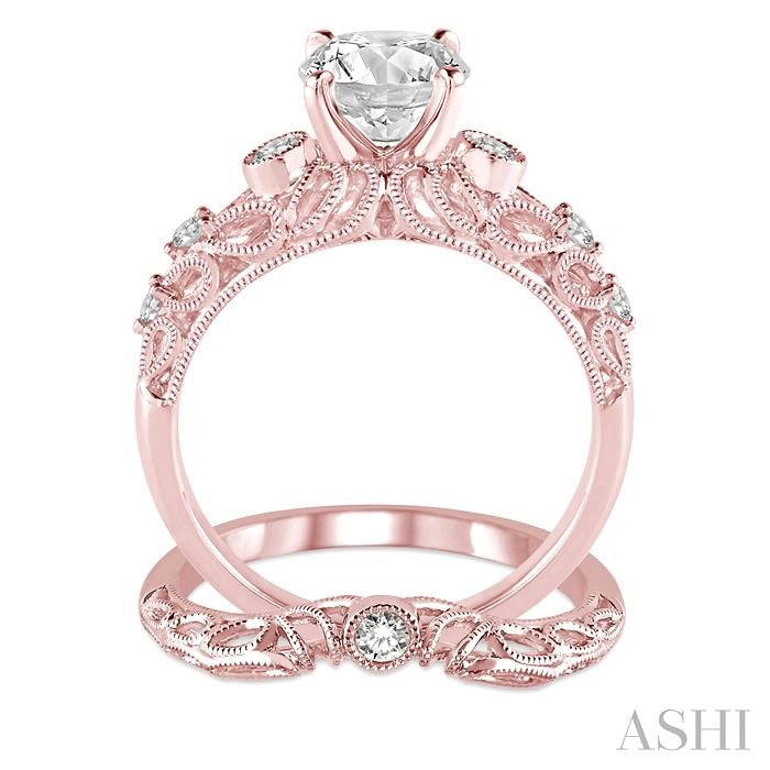 5/8 Ctw Diamond Wedding Set with 1/2 Ctw Round Cut Engagement Ring and 1/20 Ctw Wedding Band in 14K Rose Gold