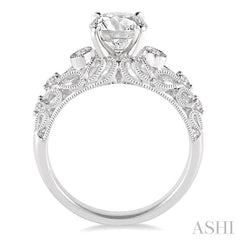 1/2 Ctw Diamond Engagement Ring with 3/8 Ct Round Cut Center Stone in 14K White Gold