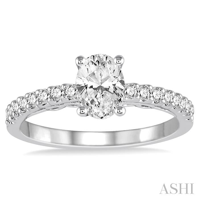 1/4 Ctw Oval Shape Semi-Mount Diamond Engagement Ring in 14K White Gold