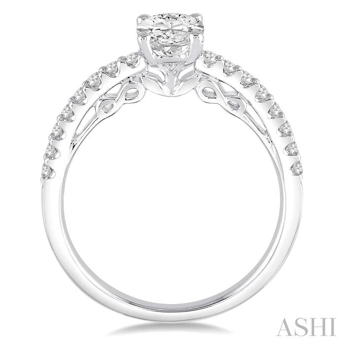 1/4 Ctw Oval Shape Semi-Mount Diamond Engagement Ring in 14K White Gold