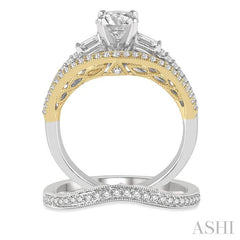1 1/4 Ctw Diamond Wedding Set with 1 1/10 Ctw Round Cut Engagement Ring and 1/6 Ctw Wedding Band in 14K White and Yellow Gold