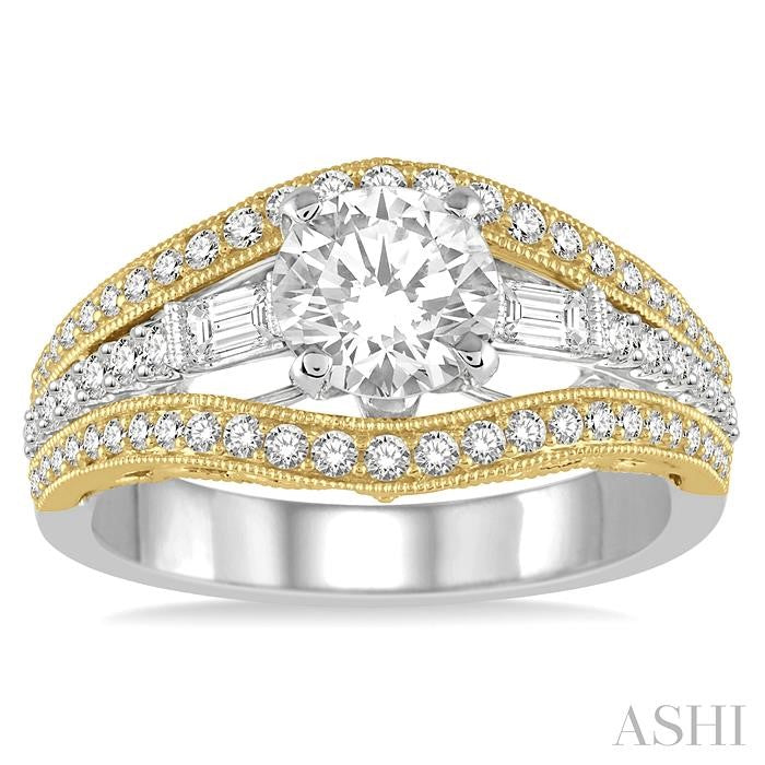 5/8 Ctw Diamond Semi-Mount Engagement Ring in 14K White and Yellow Gold