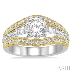 5/8 Ctw Diamond Semi-Mount Engagement Ring in 14K White and Yellow Gold
