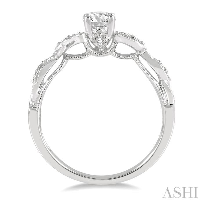 1/10 Ctw Leaf Criss Cross Shank Round Cut Diamond Semi-Mount Engagement Ring in 14K White Gold