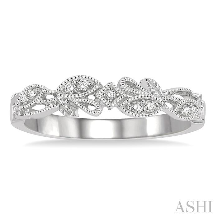 1/20 Ctw Leaf Lattice Round Cut Diamond Wedding Band in 14K White Gold