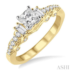 1/3 Ctw Diamond Princess Cut Semi-Mount Engagement Ring in 14K Yellow and White Gold