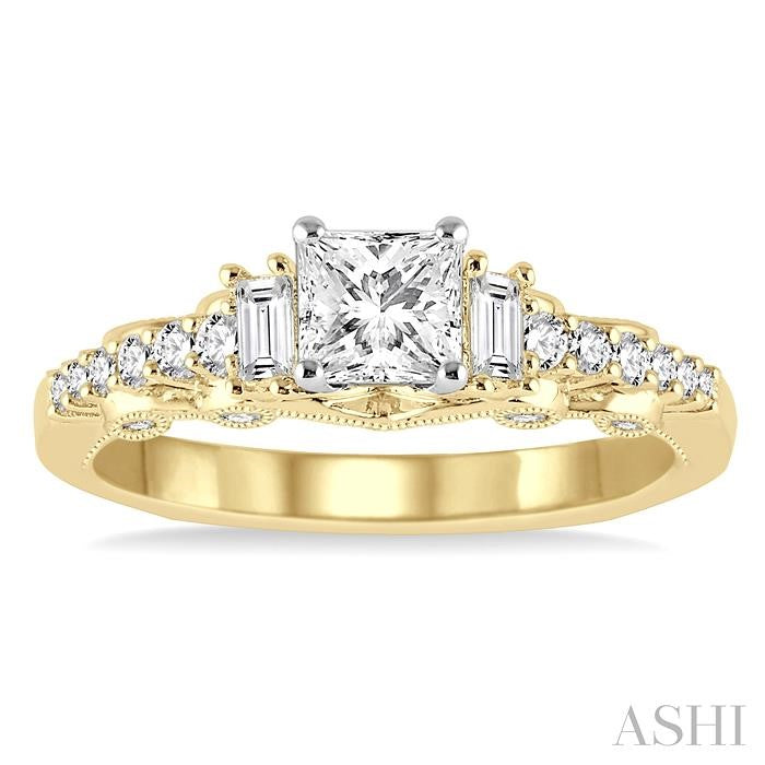 1/3 Ctw Diamond Princess Cut Semi-Mount Engagement Ring in 14K Yellow and White Gold