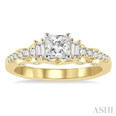1/3 Ctw Diamond Princess Cut Semi-Mount Engagement Ring in 14K Yellow and White Gold