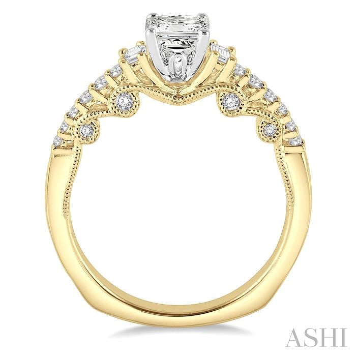1/3 Ctw Diamond Princess Cut Semi-Mount Engagement Ring in 14K Yellow and White Gold