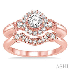 1/2 Ctw Diamond Wedding Set with 1/2 Ctw Round Cut Engagement Ring and 1/10 Ctw Wedding Band in 14K Rose Gold