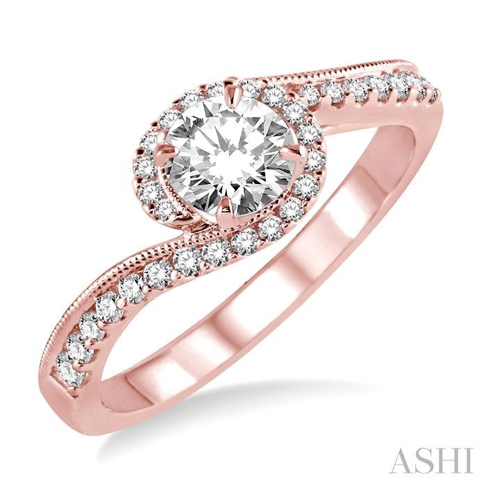 1/2 Ctw Diamond Engagement Ring with 1/5 Ct Round Cut Center Stone in 14K Rose Gold