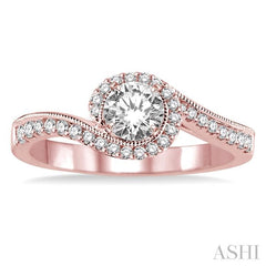 1/2 Ctw Diamond Engagement Ring with 1/5 Ct Round Cut Center Stone in 14K Rose Gold