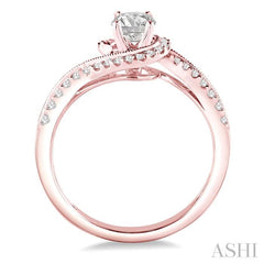 1/2 Ctw Diamond Engagement Ring with 1/5 Ct Round Cut Center Stone in 14K Rose Gold