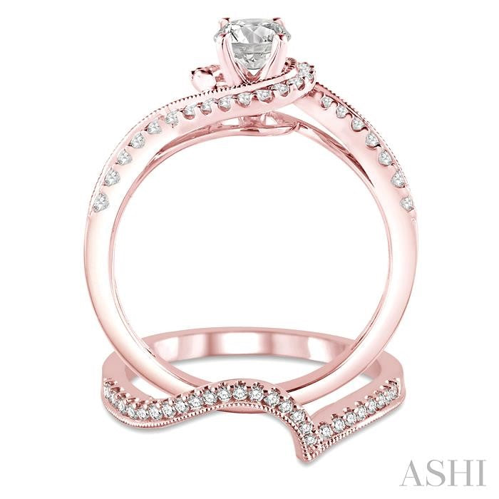 5/8 Ctw Diamond Wedding Set with 1/2 Ctw Round Cut Engagement Ring and 1/6 Ctw Wedding Band in 14K Rose Gold