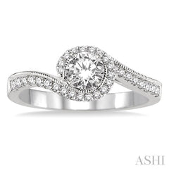 1/2 Ctw Diamond Engagement Ring with 1/5 Ct Round Cut Center Stone in 14K White Gold