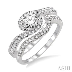 5/8 Ctw Diamond Wedding Set with 1/2 Ctw Round Cut Engagement Ring and 1/6 Ctw Wedding Band in 14K White Gold