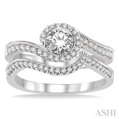 5/8 Ctw Diamond Wedding Set with 1/2 Ctw Round Cut Engagement Ring and 1/6 Ctw Wedding Band in 14K White Gold