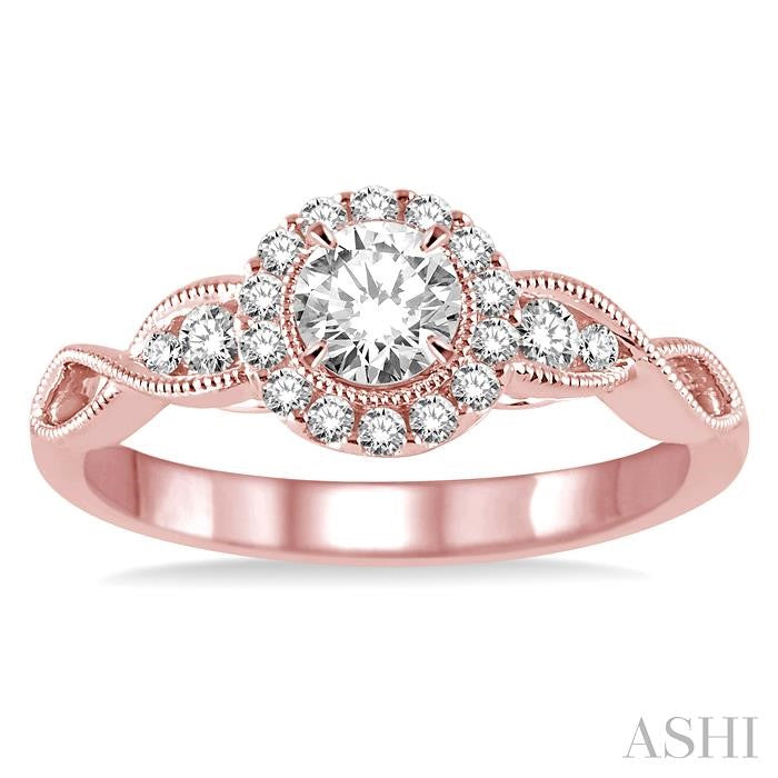 1/2 Ctw Diamond Engagement Ring with 1/5 Ct Round Cut Center Stone in 14K Rose Gold