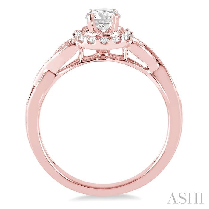 1/2 Ctw Diamond Engagement Ring with 1/5 Ct Round Cut Center Stone in 14K Rose Gold