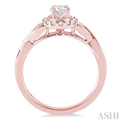 1/2 Ctw Diamond Engagement Ring with 1/5 Ct Round Cut Center Stone in 14K Rose Gold
