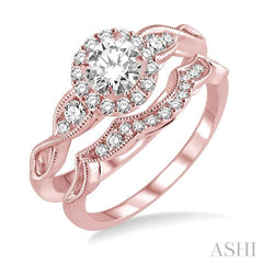 1/2 Ctw Diamond Wedding Set with 1/2 Ctw Round Cut Engagement Ring and 1/10 Ctw Wedding Band in 14K Rose Gold