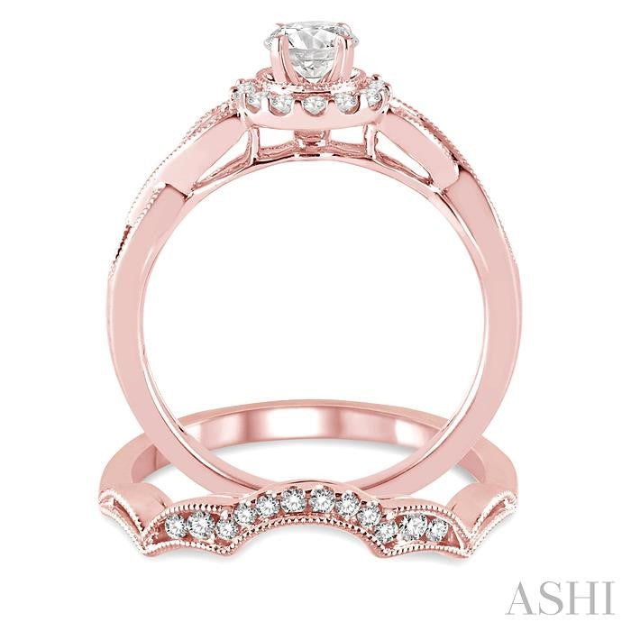 1/2 Ctw Diamond Wedding Set with 1/2 Ctw Round Cut Engagement Ring and 1/10 Ctw Wedding Band in 14K Rose Gold