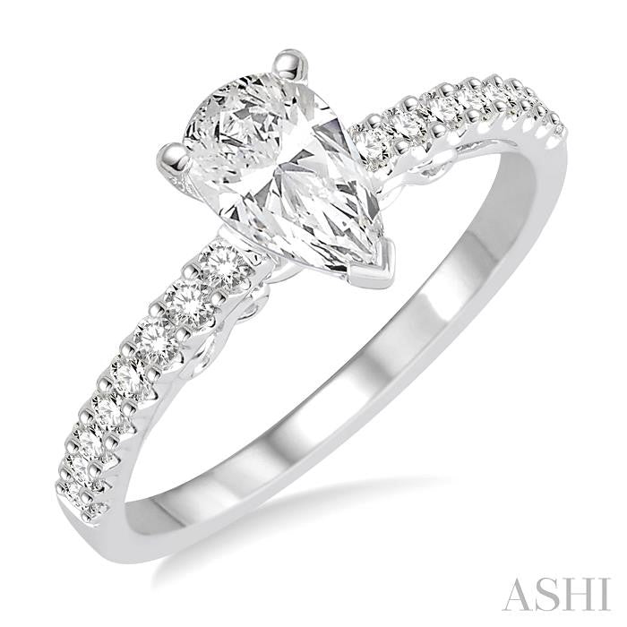 1/4 Ctw Pear Shape Semi-Mount Diamond Engagement Ring in 14K White Gold