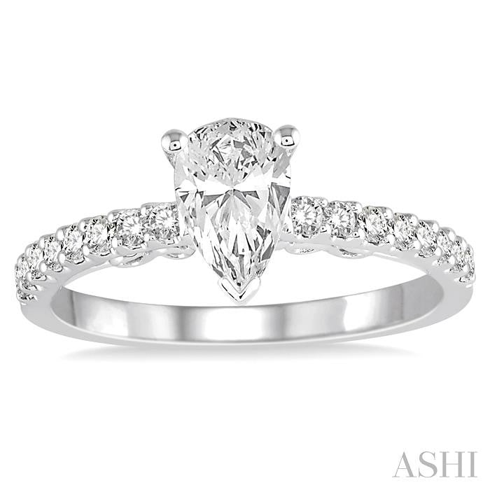 1/4 Ctw Pear Shape Semi-Mount Diamond Engagement Ring in 14K White Gold