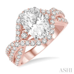 3/4 Ctw Oval 8x6MM Split Shank Round Cut Diamond Semi-Mount Engagement Ring in 14K Rose and White Gold