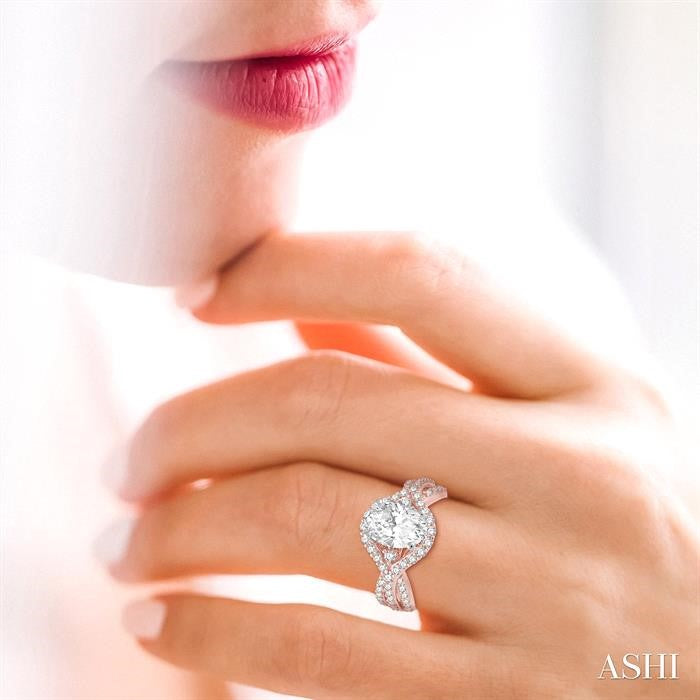 3/4 Ctw Oval 8x6MM Split Shank Round Cut Diamond Semi-Mount Engagement Ring in 14K Rose and White Gold