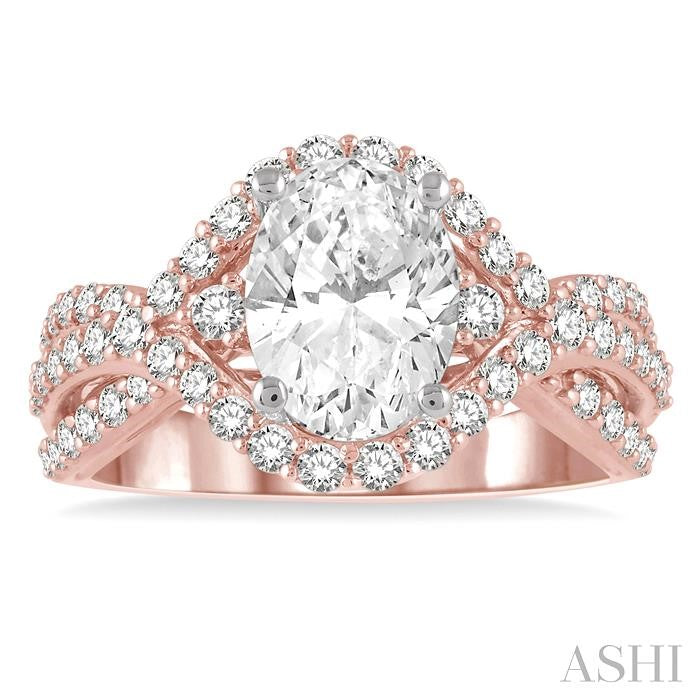3/4 Ctw Oval 8x6MM Split Shank Round Cut Diamond Semi-Mount Engagement Ring in 14K Rose and White Gold