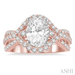 3/4 Ctw Oval 8x6MM Split Shank Round Cut Diamond Semi-Mount Engagement Ring in 14K Rose and White Gold