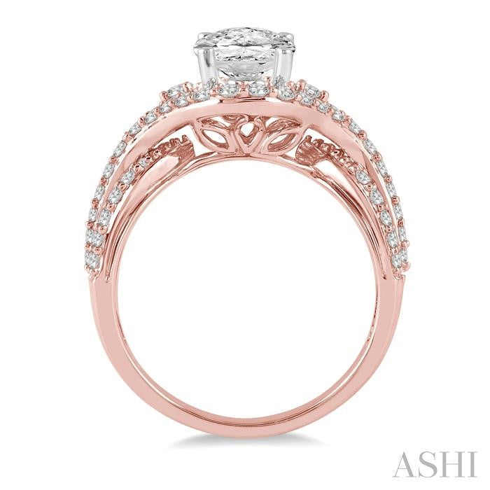 3/4 Ctw Oval 8x6MM Split Shank Round Cut Diamond Semi-Mount Engagement Ring in 14K Rose and White Gold