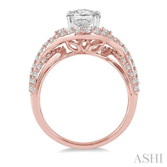 3/4 Ctw Oval 8x6MM Split Shank Round Cut Diamond Semi-Mount Engagement Ring in 14K Rose and White Gold